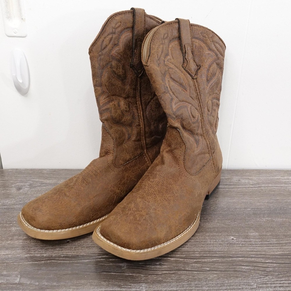 Roper Boots Mens Size 10 Brown Western Synthetic Pull On Mid-Calf Square Toe